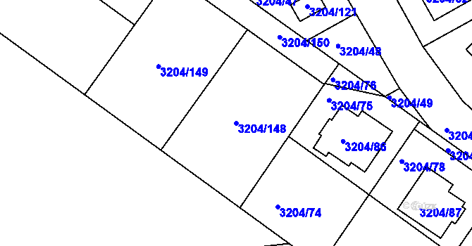 Parcela st. 3204/148 v KÚ Kuřim, Katastrální mapa