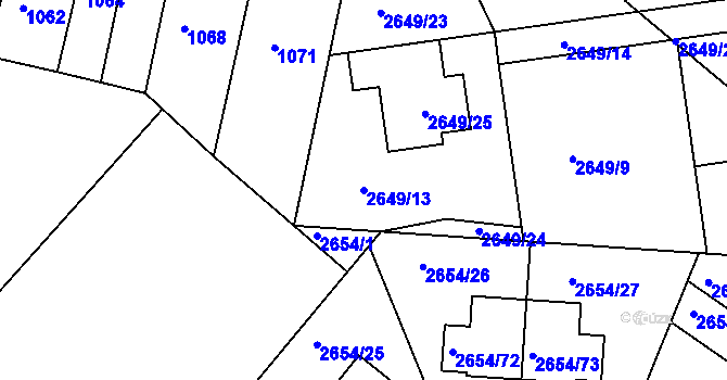 Parcela st. 2649/13 v KÚ Kuřim, Katastrální mapa
