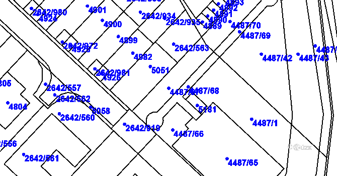 Parcela st. 4487/67 v KÚ Kuřim, Katastrální mapa