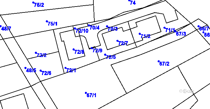 Parcela st. 72/5 v KÚ Kuřim, Katastrální mapa