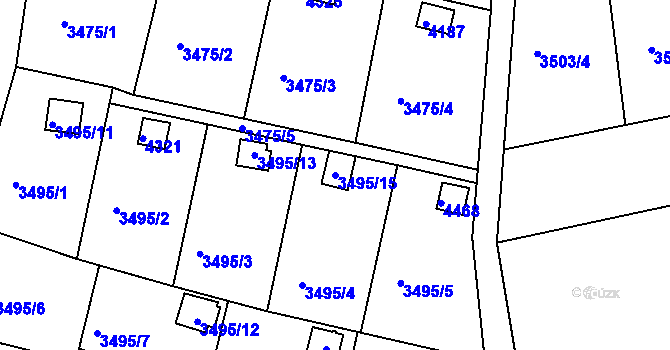 Parcela st. 3495/15 v KÚ Kuřim, Katastrální mapa