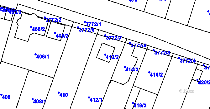 Parcela st. 412/2 v KÚ Kuřim, Katastrální mapa