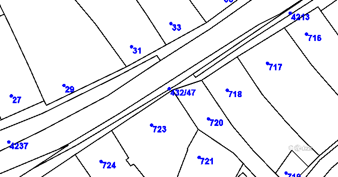 Parcela st. 432/47 v KÚ Kuřim, Katastrální mapa