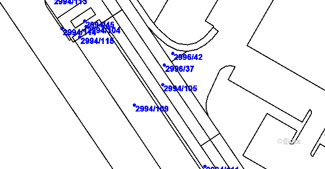 Parcela st. 2994/105 v KÚ Kuřim, Katastrální mapa