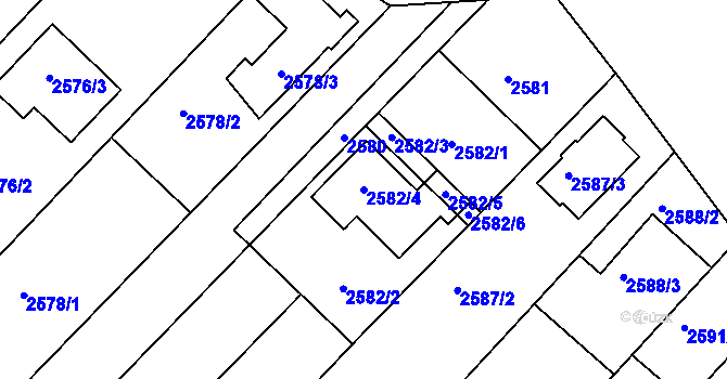 Parcela st. 2582/4 v KÚ Kuřim, Katastrální mapa