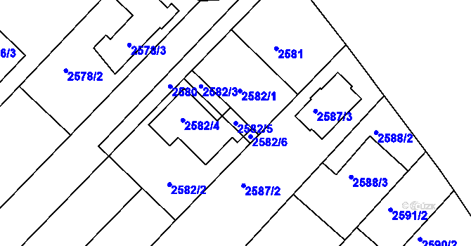 Parcela st. 2582/5 v KÚ Kuřim, Katastrální mapa