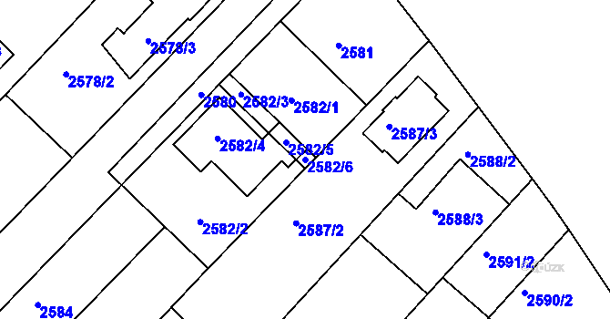 Parcela st. 2582/6 v KÚ Kuřim, Katastrální mapa