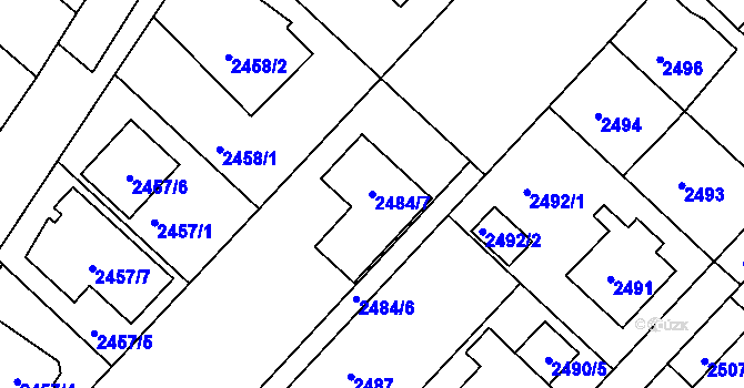 Parcela st. 2484/7 v KÚ Kuřim, Katastrální mapa