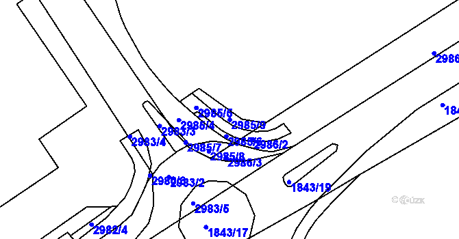 Parcela st. 2985/9 v KÚ Kuřim, Katastrální mapa