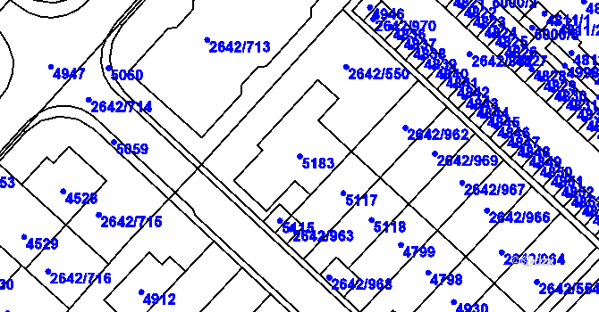 Parcela st. 5183 v KÚ Kuřim, Katastrální mapa
