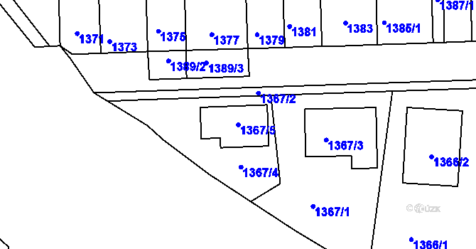 Parcela st. 1367/5 v KÚ Kuřim, Katastrální mapa