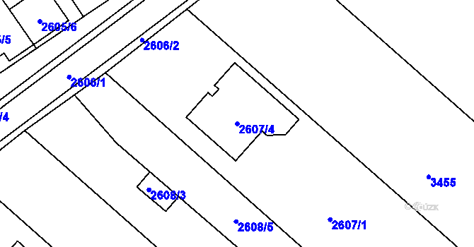 Parcela st. 2607/4 v KÚ Kuřim, Katastrální mapa