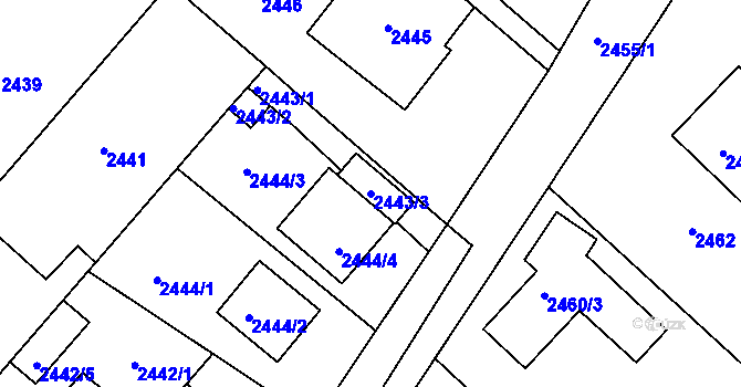 Parcela st. 2443/3 v KÚ Kuřim, Katastrální mapa
