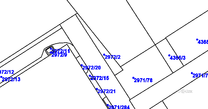 Parcela st. 2972/2 v KÚ Kuřim, Katastrální mapa
