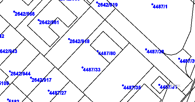 Parcela st. 4487/80 v KÚ Kuřim, Katastrální mapa