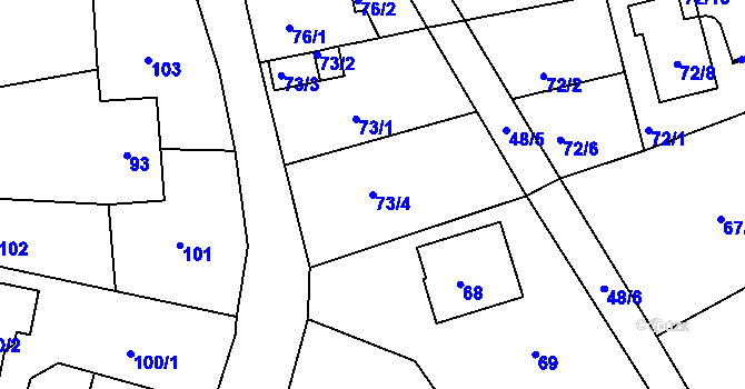 Parcela st. 73/4 v KÚ Kuřim, Katastrální mapa