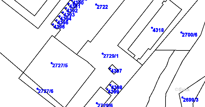 Parcela st. 2729/1 v KÚ Kuřim, Katastrální mapa