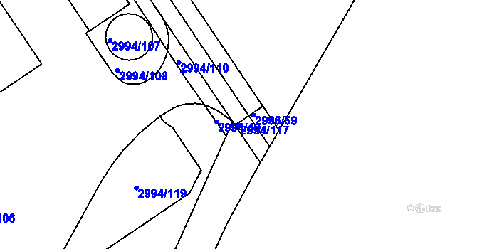 Parcela st. 2994/117 v KÚ Kuřim, Katastrální mapa
