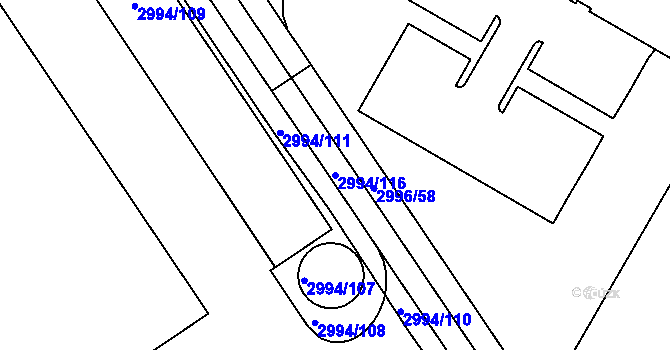 Parcela st. 2994/116 v KÚ Kuřim, Katastrální mapa