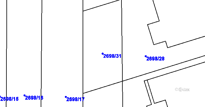 Parcela st. 2698/31 v KÚ Kuřim, Katastrální mapa