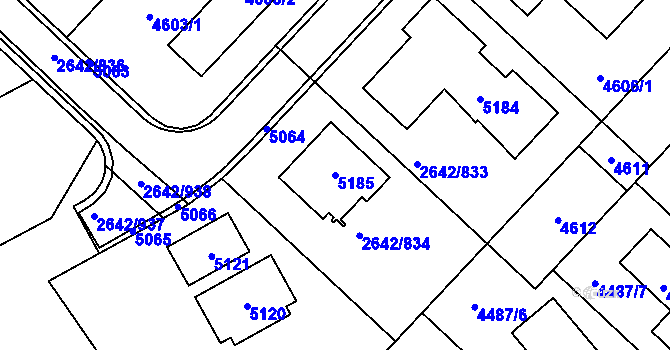 Parcela st. 5185 v KÚ Kuřim, Katastrální mapa