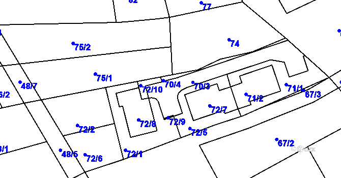 Parcela st. 70 v KÚ Kuřim, Katastrální mapa