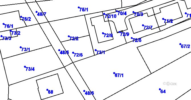 Parcela st. 72/1 v KÚ Kuřim, Katastrální mapa