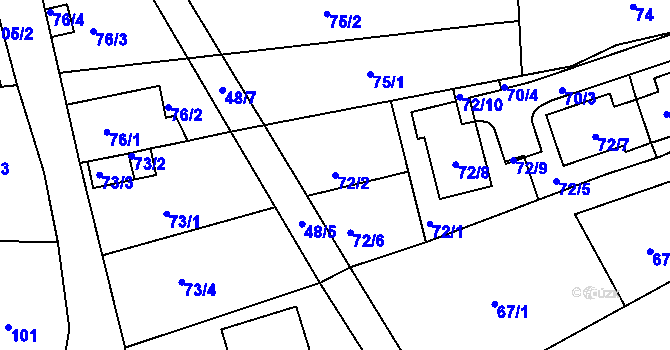 Parcela st. 72/2 v KÚ Kuřim, Katastrální mapa