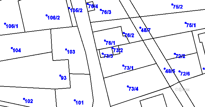 Parcela st. 73/3 v KÚ Kuřim, Katastrální mapa