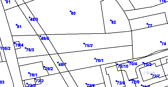 Parcela st. 75/2 v KÚ Kuřim, Katastrální mapa