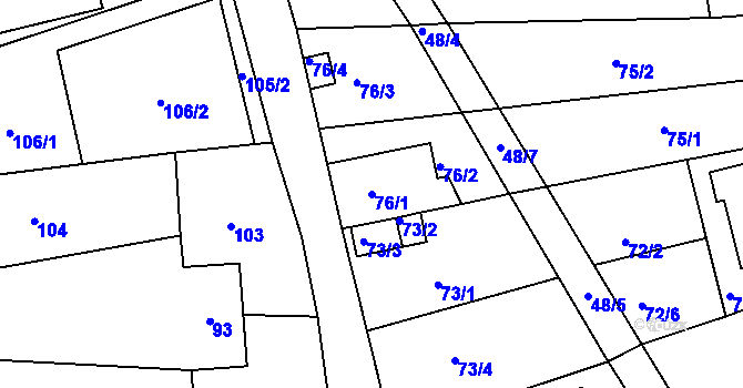Parcela st. 76/1 v KÚ Kuřim, Katastrální mapa