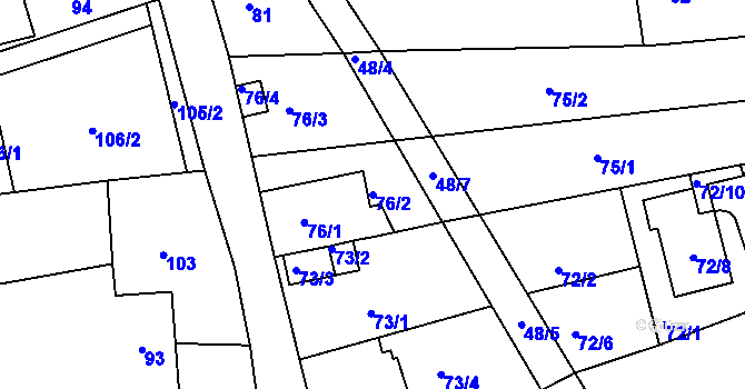Parcela st. 76/2 v KÚ Kuřim, Katastrální mapa