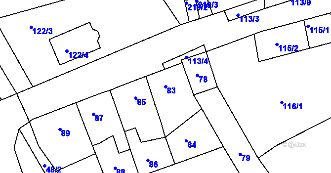 Parcela st. 83 v KÚ Kuřim, Katastrální mapa