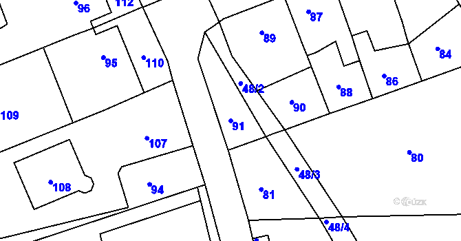 Parcela st. 91 v KÚ Kuřim, Katastrální mapa