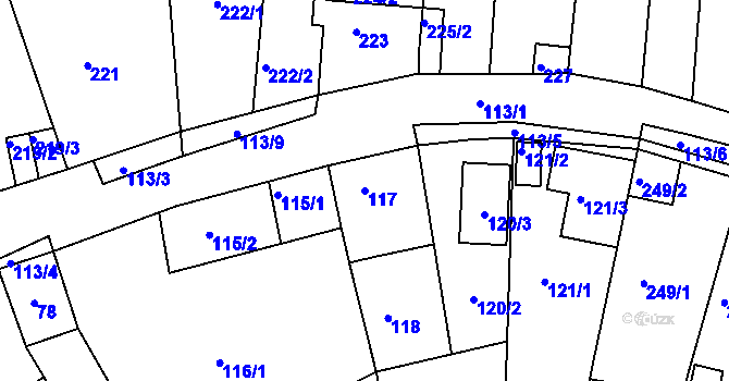 Parcela st. 117 v KÚ Kuřim, Katastrální mapa