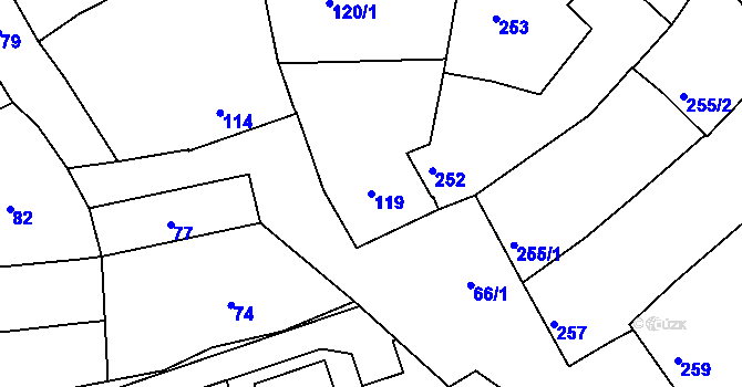 Parcela st. 119 v KÚ Kuřim, Katastrální mapa