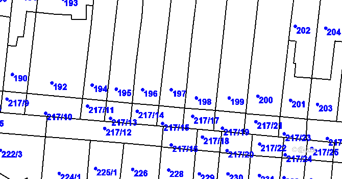 Parcela st. 197 v KÚ Kuřim, Katastrální mapa
