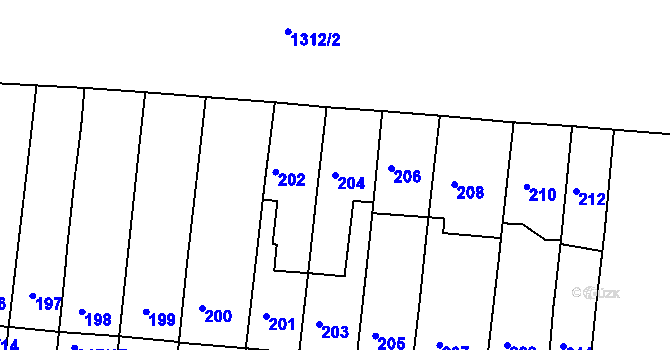 Parcela st. 204 v KÚ Kuřim, Katastrální mapa