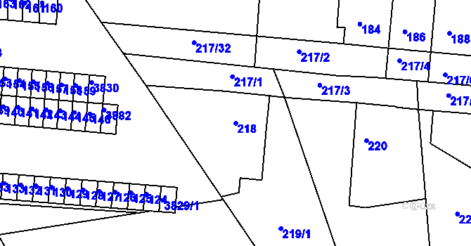 Parcela st. 218 v KÚ Kuřim, Katastrální mapa