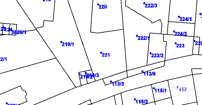 Parcela st. 221 v KÚ Kuřim, Katastrální mapa