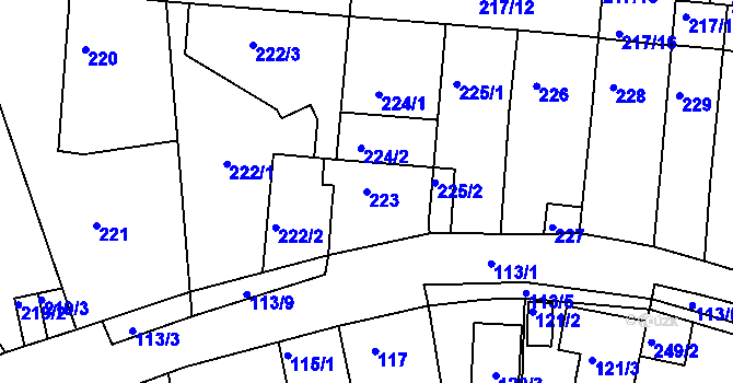 Parcela st. 223 v KÚ Kuřim, Katastrální mapa