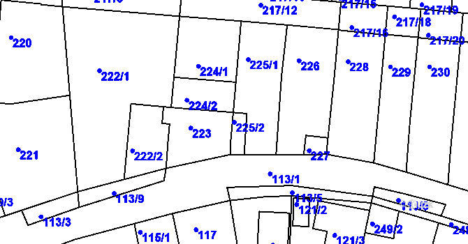Parcela st. 225/2 v KÚ Kuřim, Katastrální mapa
