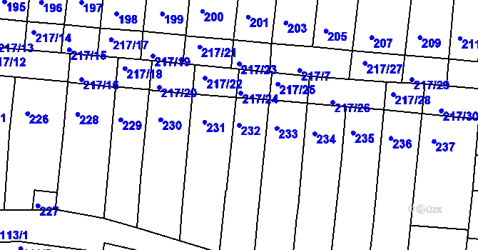 Parcela st. 232 v KÚ Kuřim, Katastrální mapa