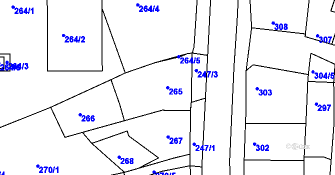 Parcela st. 265 v KÚ Kuřim, Katastrální mapa