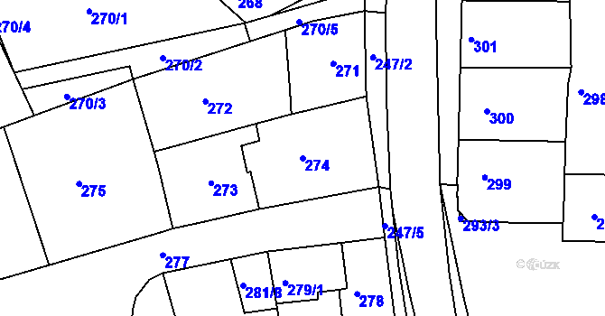 Parcela st. 274 v KÚ Kuřim, Katastrální mapa