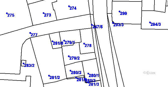 Parcela st. 278 v KÚ Kuřim, Katastrální mapa