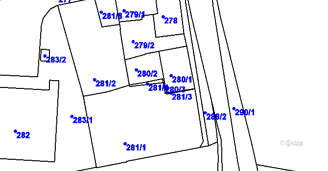 Parcela st. 280/3 v KÚ Kuřim, Katastrální mapa