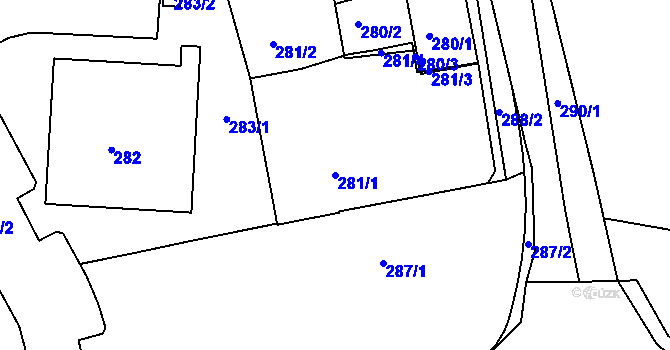 Parcela st. 281/1 v KÚ Kuřim, Katastrální mapa