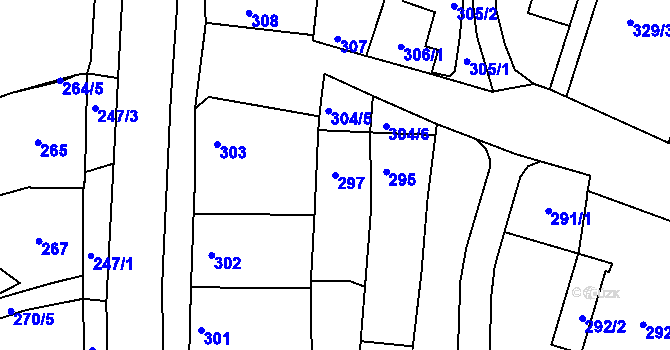 Parcela st. 297 v KÚ Kuřim, Katastrální mapa