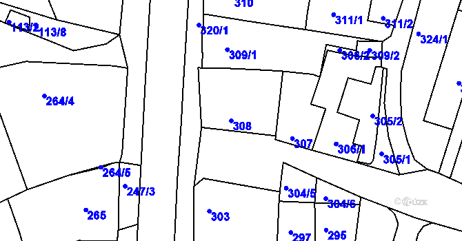 Parcela st. 308 v KÚ Kuřim, Katastrální mapa